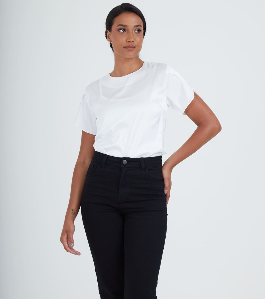 BLUSA SATIN MANGA TULIPA SICREDI VLS FEMININA BRANCA + REGATA UNDERWEAR
