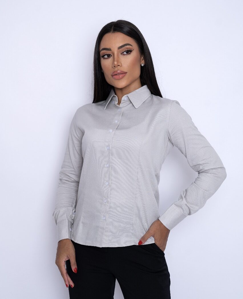 CAMISA SOCIAL TRICOLINE MAQUINETADA TRAD. SICREDI VLS FEMININA CINZA